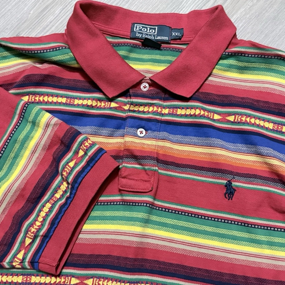 VTG 90's POLO RALPH LAUREN MENS XXL SOUTHWESTERN AZTEC SHORT SLEEVE POLO SHIRT